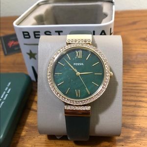 Fossil Madeline deep green leather watch